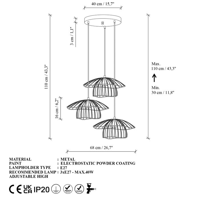 Opviq Lámpara de Araña Dorada Mantar 6503